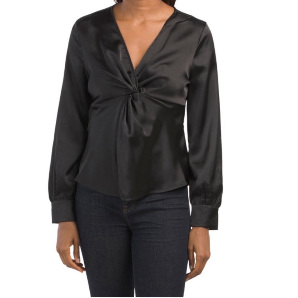 NWT, Nicole Miller, Beautiful Black Satin Wrap Top!